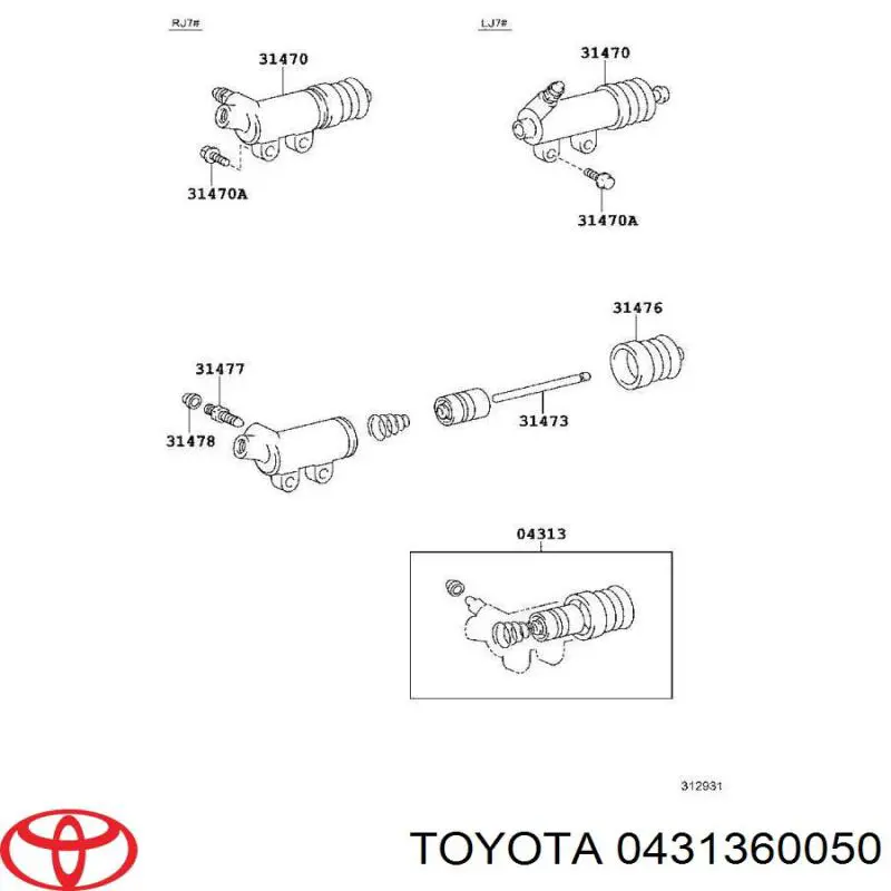 0431360050 Toyota cilindro de trabalho de embraiagem