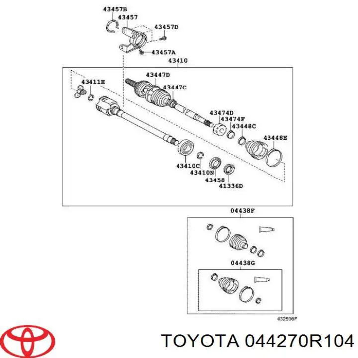 044270R104 Toyota пыльники шрусов передней полуоси, комплект