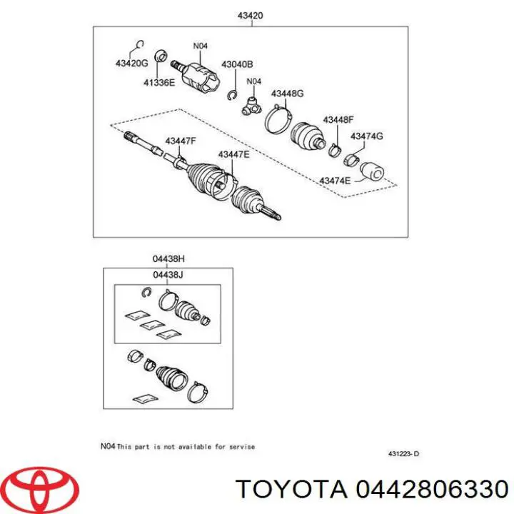 Пыльники ШРУСов передней полуоси, комплект Toyota 0442806330