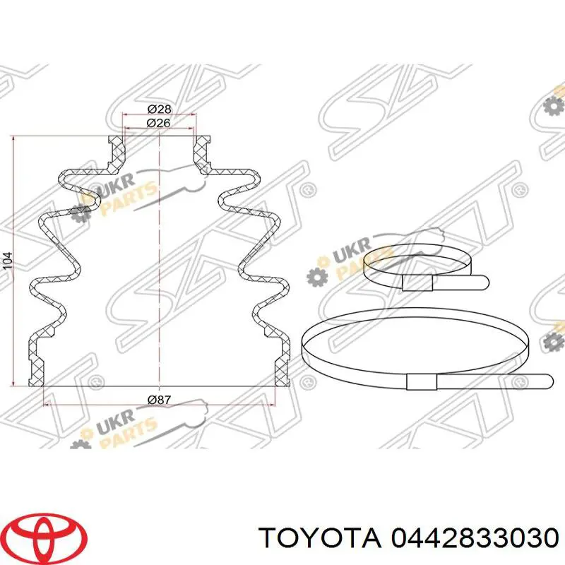 Пыльник ШРУСа передней полуоси наружный Toyota 0442833030