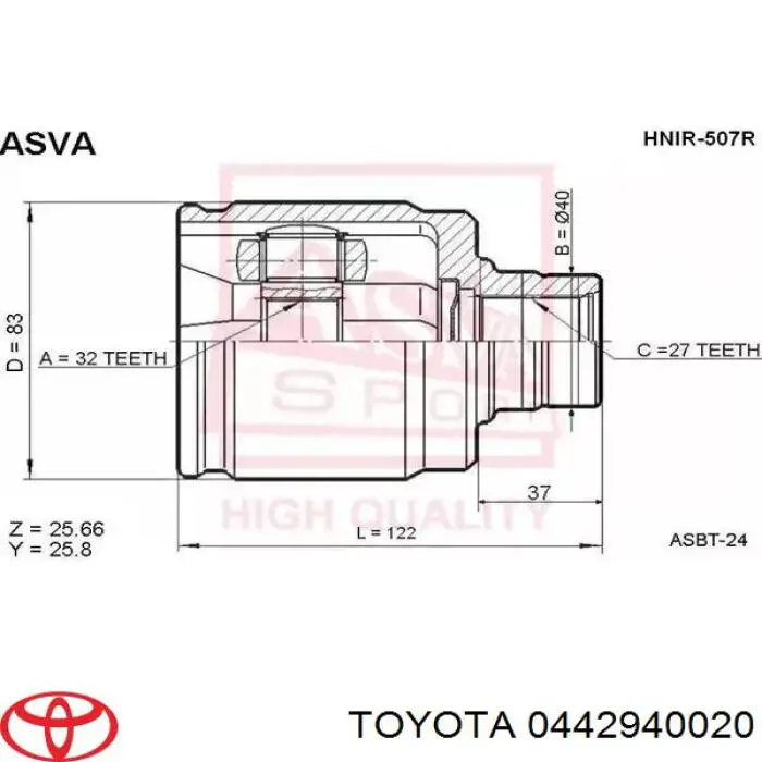 Пыльник ШРУСа внутренний 0443753040 Toyota