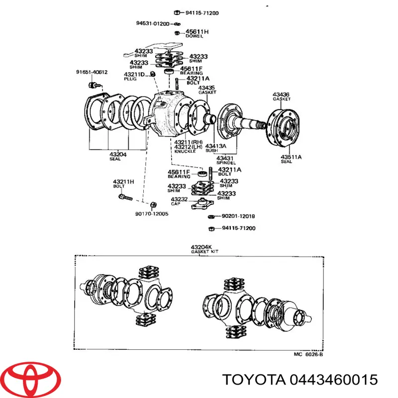 Ремкомплект шкворня поворотного кулака 0443460015 Toyota