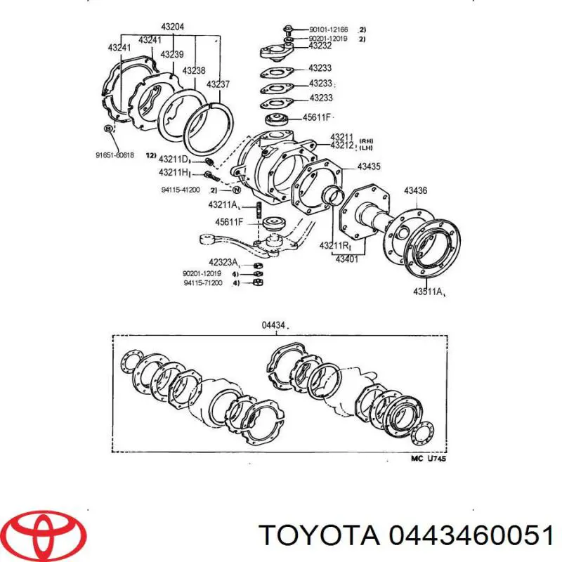 Ремкомплект шкворня поворотного кулака на Toyota Land Cruiser 80 