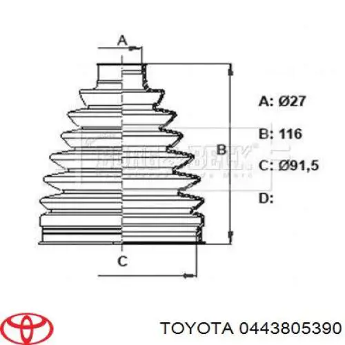0442805260 Toyota пыльник шруса передней полуоси внутренний