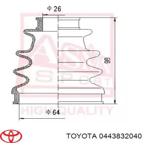 Fuelle, árbol de transmisión delantero interior 0443832040 Toyota