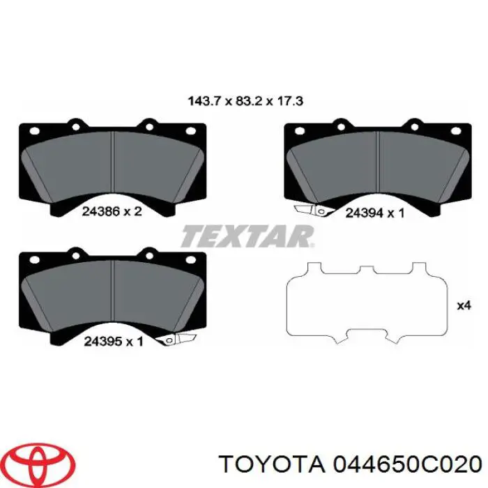 Sapatas do freio dianteiras de disco Toyota 044650C020 preço, a partir de 76,28 USD