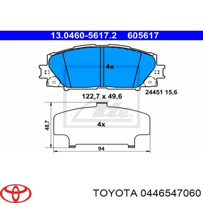 Купить 0446547060 Toyota Колодки тормозные