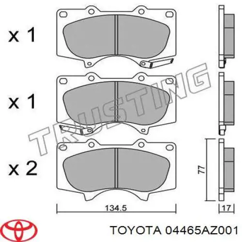 04465AZ001 Toyota Sapatas do freio dianteiras de disco