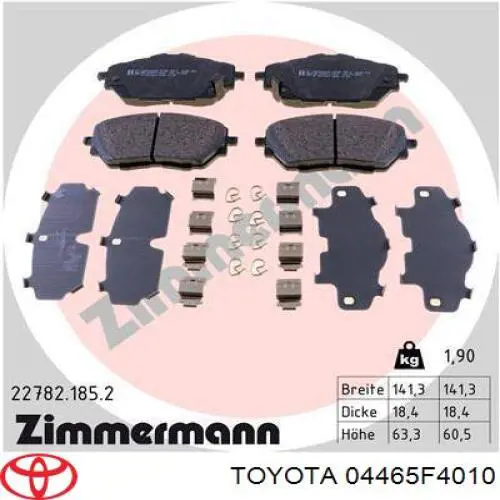 04465F4010 Toyota Sapatas do freio dianteiras de disco