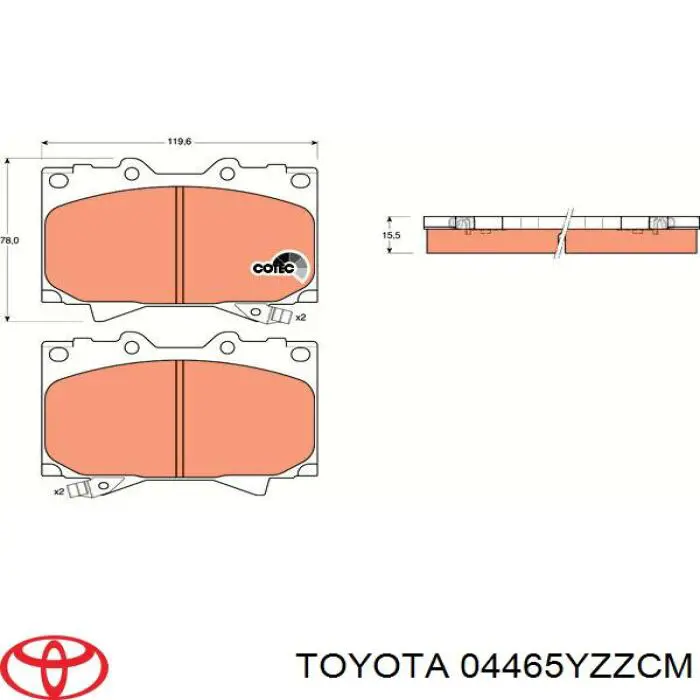 04465YZZCM Toyota колодки тормозные передние дисковые