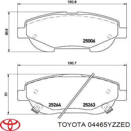 04465YZZED Toyota колодки тормозные передние дисковые