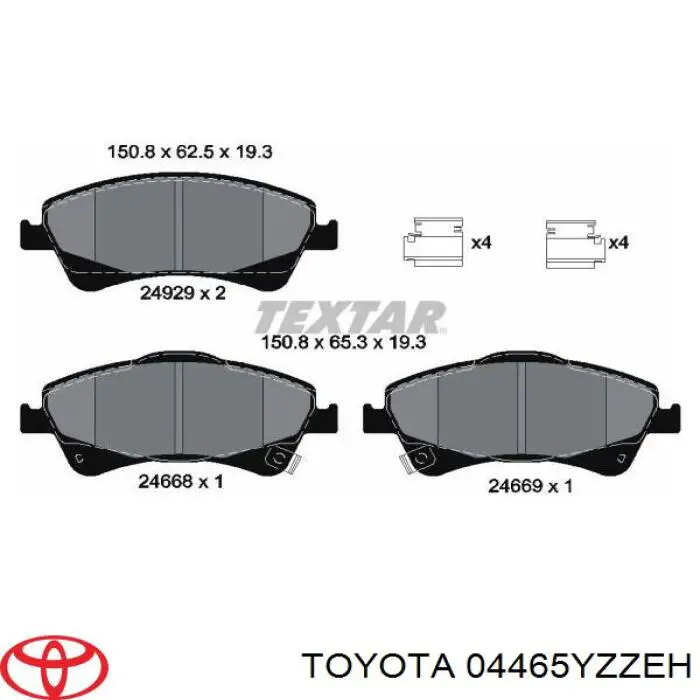 04465YZZEH Toyota колодки тормозные передние дисковые
