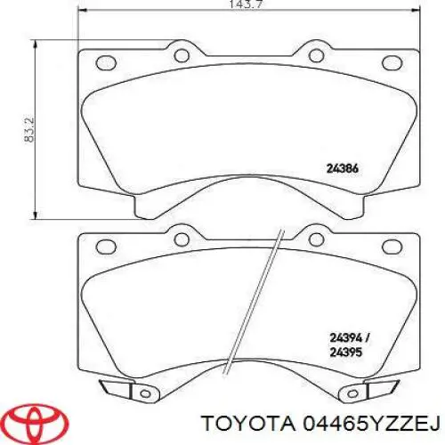 04465YZZEJ Toyota колодки тормозные передние дисковые