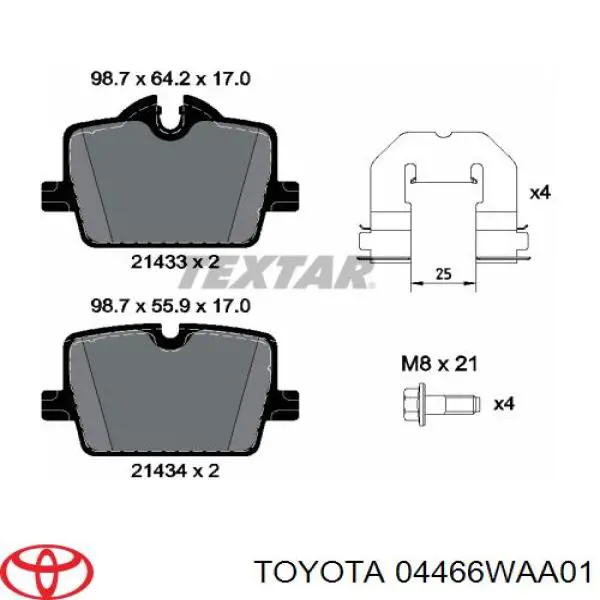 04466WAA02 Toyota sapatas do freio traseiras de disco