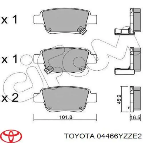 04466YZZE2 Toyota колодки тормозные задние дисковые