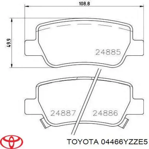 04466YZZE5 Toyota колодки тормозные задние дисковые