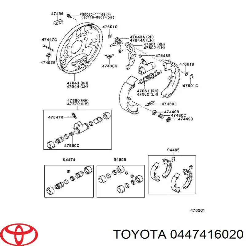 447416020 Toyota ремкомплект тормозного цилиндра заднего