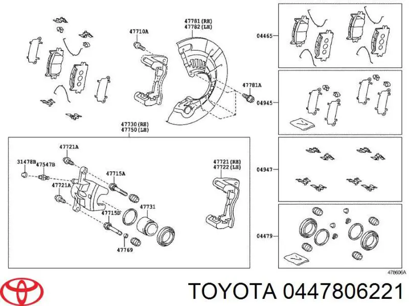 Ремкомплект переднего суппорта 0447806221 Toyota