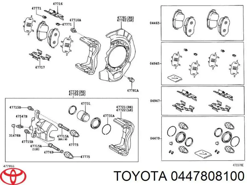 447808100 Toyota ремкомплект суппорта тормозного переднего