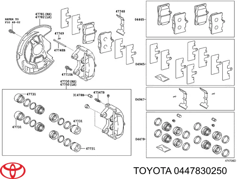 Juego de reparación, pinza de freno delantero 0447830250 Toyota/Lexus