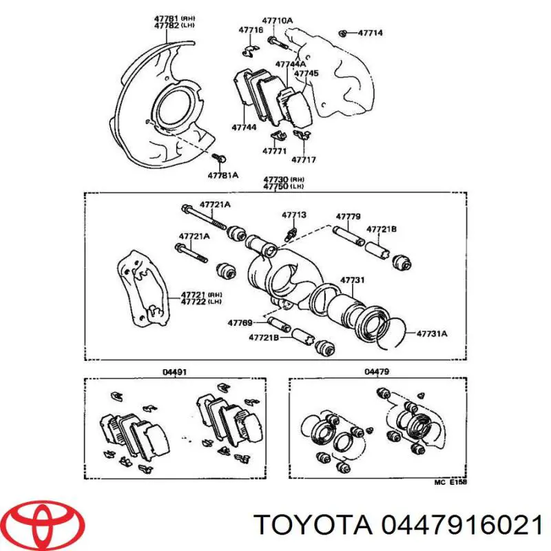 0447916021 Toyota kit de reparação de suporte do freio dianteiro