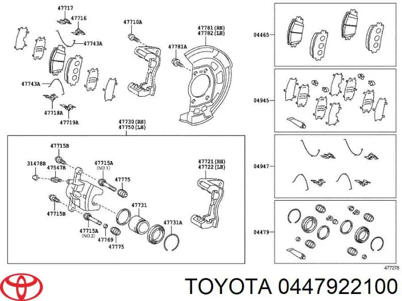 0447922100 Toyota kit de reparação de suporte do freio dianteiro