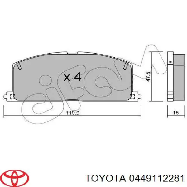 Pastillas delanteras de freno 0449112281 Toyota