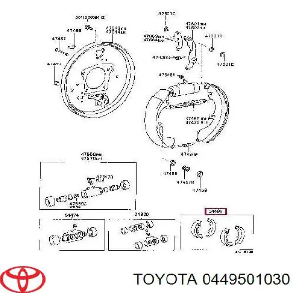 Купить 0449501030 Toyota Задние барабанные тормозные колодки