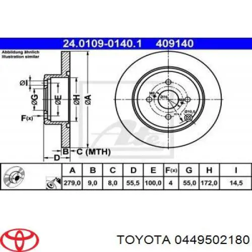 0449502180 Toyota Барабанные тормозные колодки