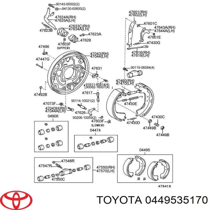0449535170 TOYOTA Zapatas de frenos de tambor traseras original y equivalente