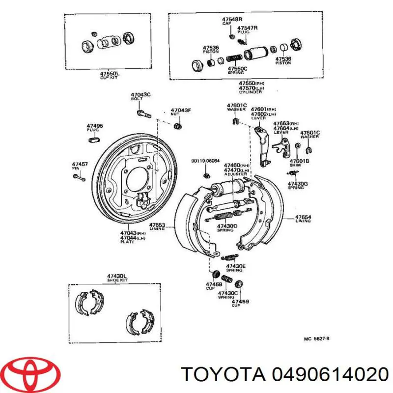 Ремкомплект тормозного цилиндра заднего TOYOTA 0490614020