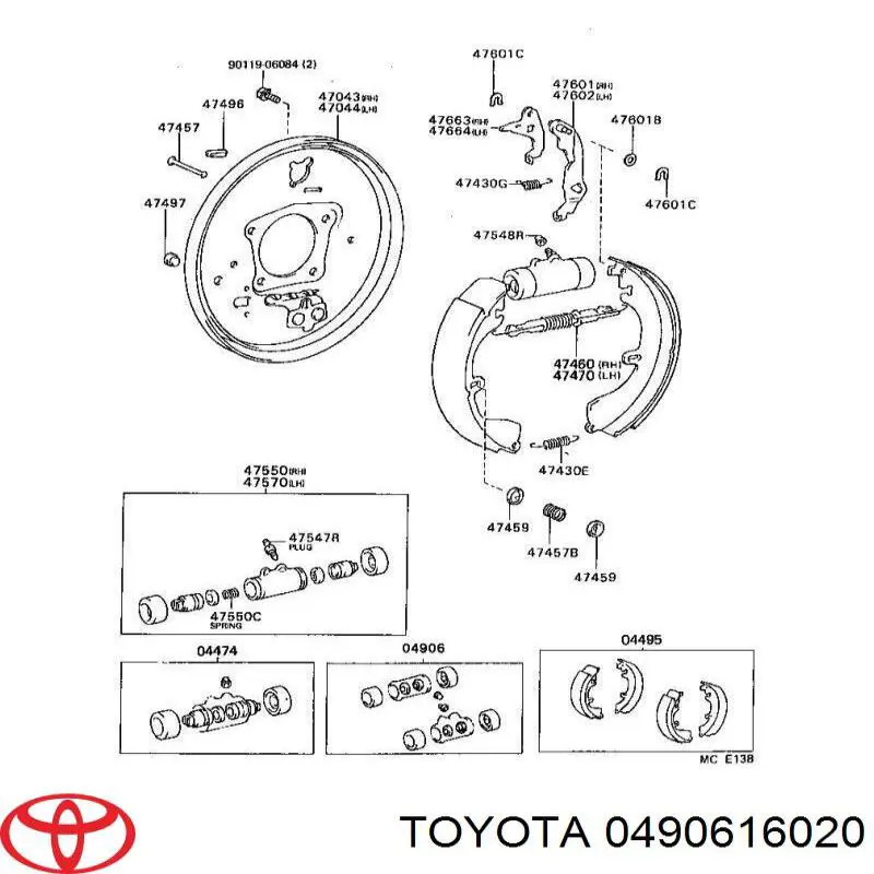 0490616020 Toyota ремкомплект тормозного цилиндра заднего