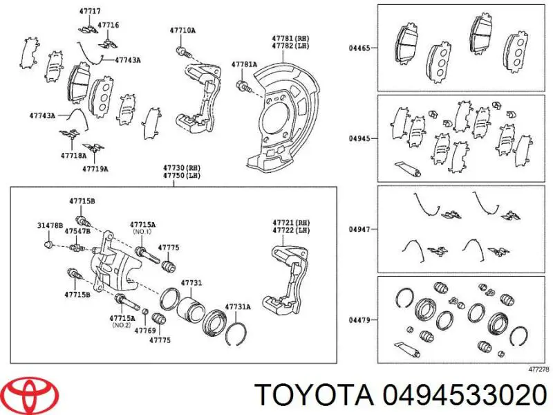 Lamina antiruido pastilla de freno delantera 0494533020 Toyota