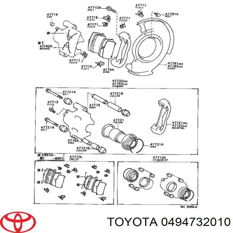 Juego de reparación, pastillas de frenos 0494732010 Toyota