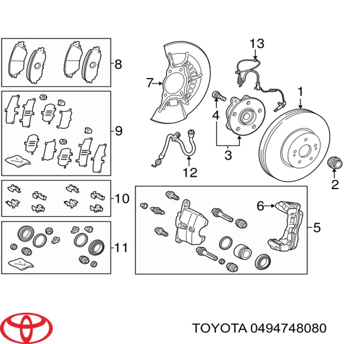 0494748080 Toyota kit de reparação dos freios dianteiros