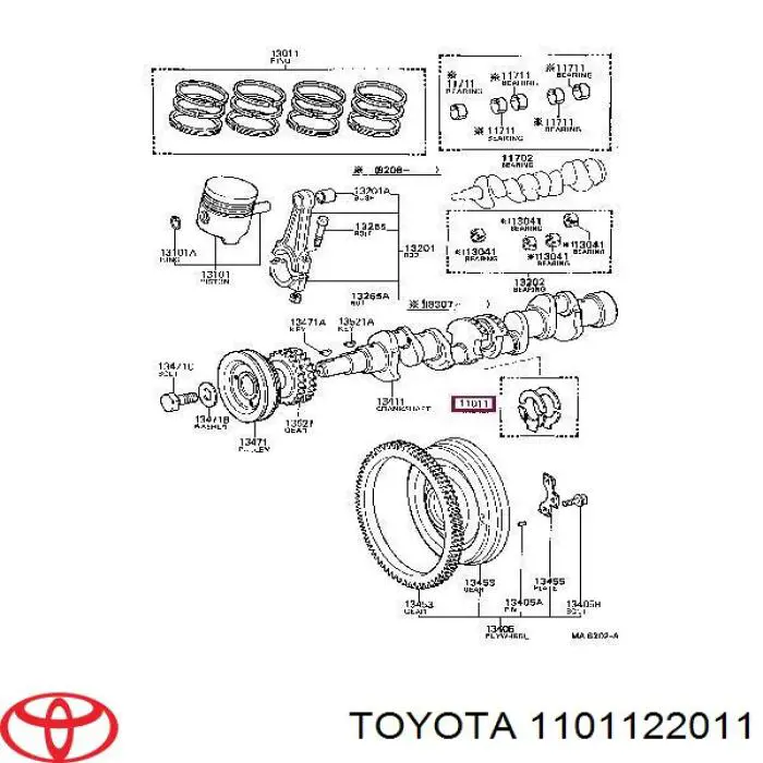 Полукольцо упорное (разбега) коленвала, STD, комплект 1101122011 Toyota