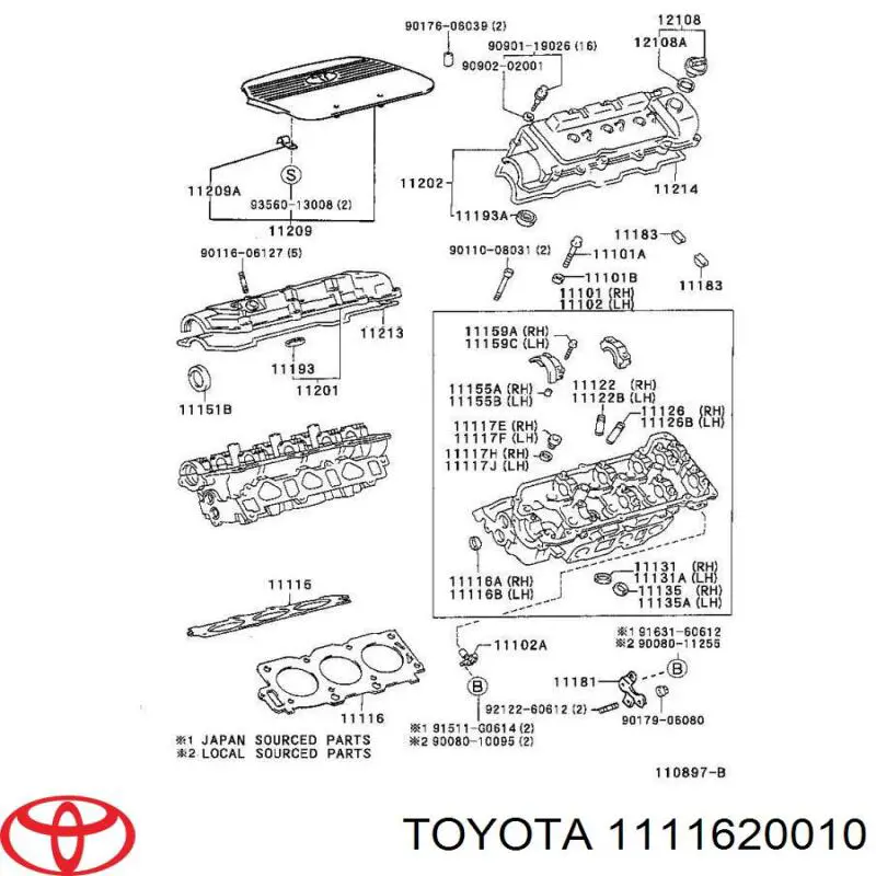 Прокладка головки блока цилиндров (ГБЦ) левая Toyota 1111620010