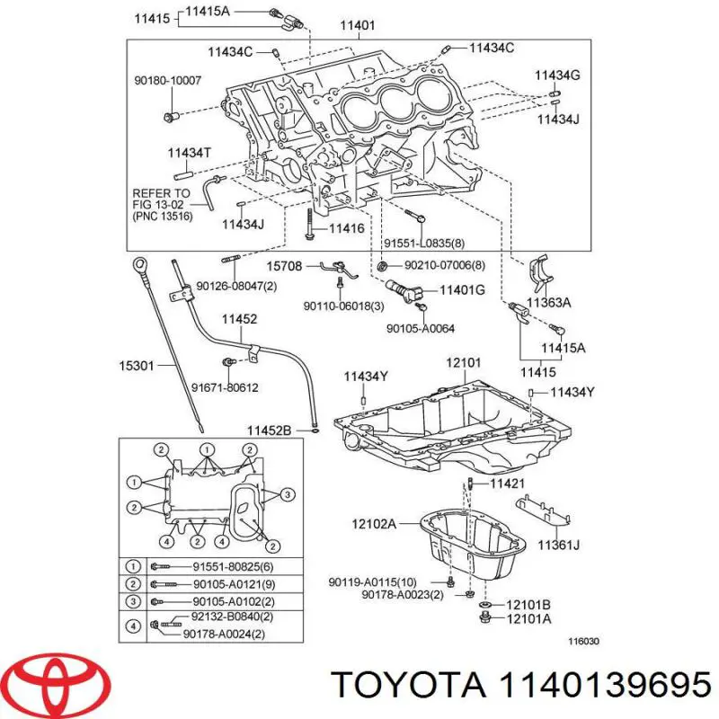 Блок цилиндров двигателя 1140139695 Toyota