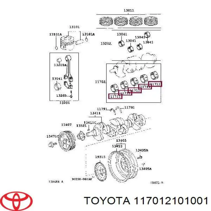 Вкладыши коленвала коренные, стандарт (STD) Toyota 117012101001 цена, от 97.56 USD