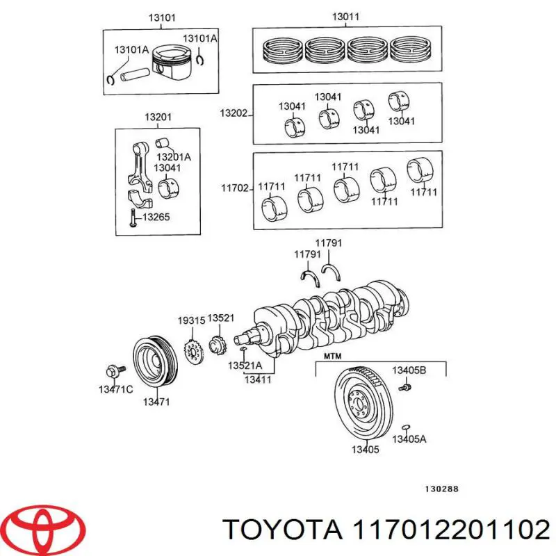 117012201102 Toyota вкладыши коленвала коренные, комплект, стандарт (std)