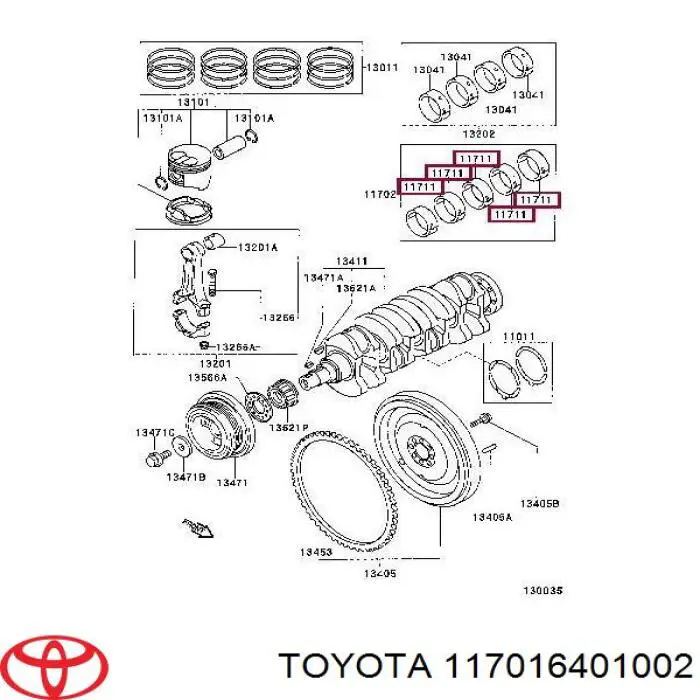 117016401002 Toyota folhas inseridas principais de cambota, kit, padrão (std)