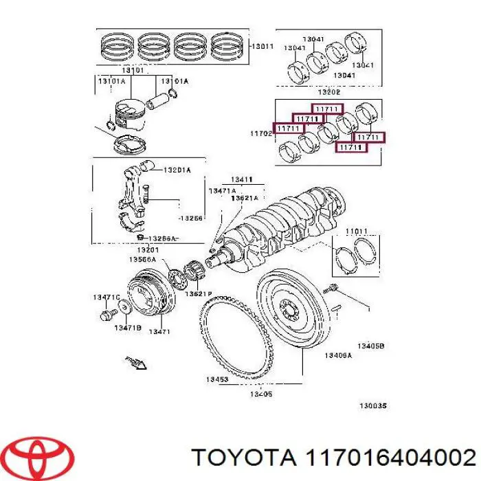 117016404002 Toyota folhas inseridas principais de cambota, kit, padrão (std)