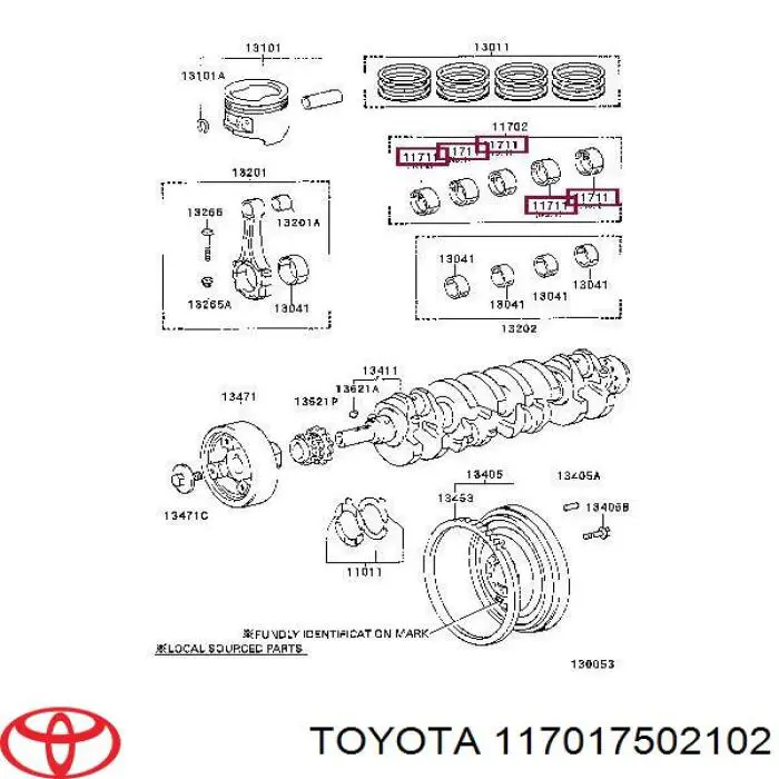 117017502102 Toyota вкладыши коленвала коренные, комплект, стандарт (std)