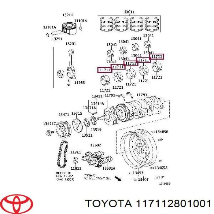 117112801001 Toyota вкладыши коленвала коренные, комплект, стандарт (std)