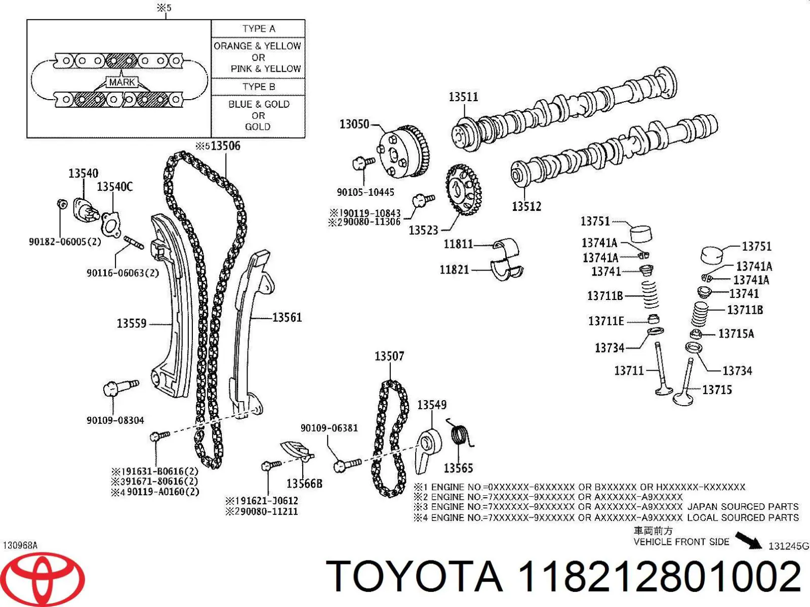 118212801002 Toyota folha inserida da árvore distribuidora para uma ponta do eixo, padrão