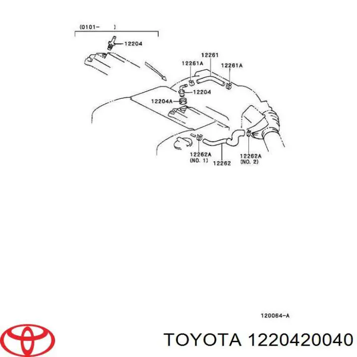 1220420040 Toyota válvula pcv de ventilação dos gases de cárter