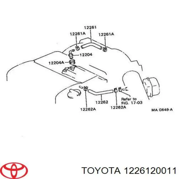 1226120011 Toyota патрубок вентиляции картера (маслоотделителя)