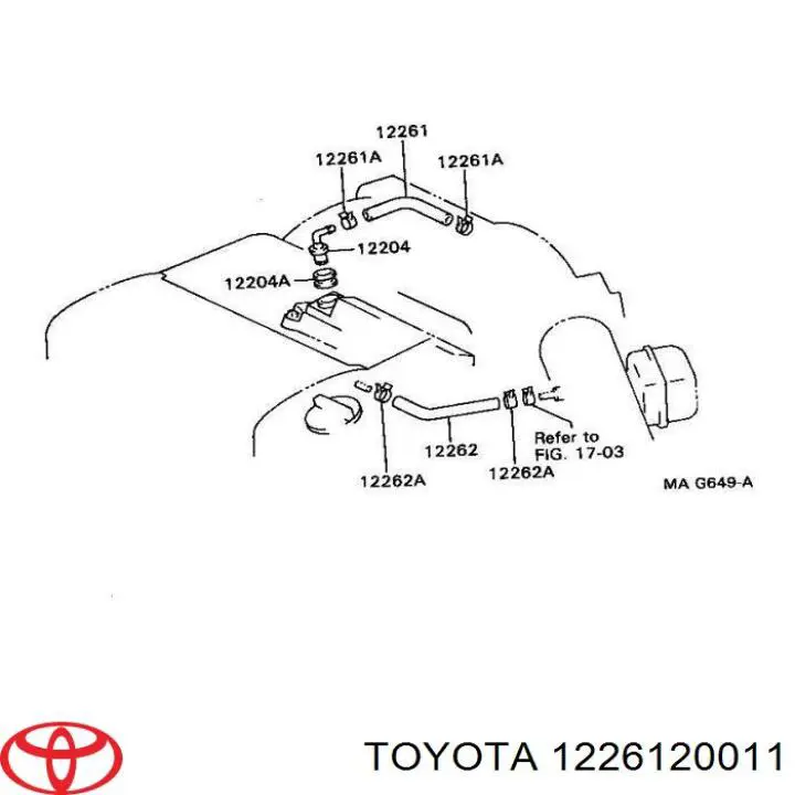 Cano derivado de ventilação de cárter (de separador de óleo) Toyota Camry IV V20