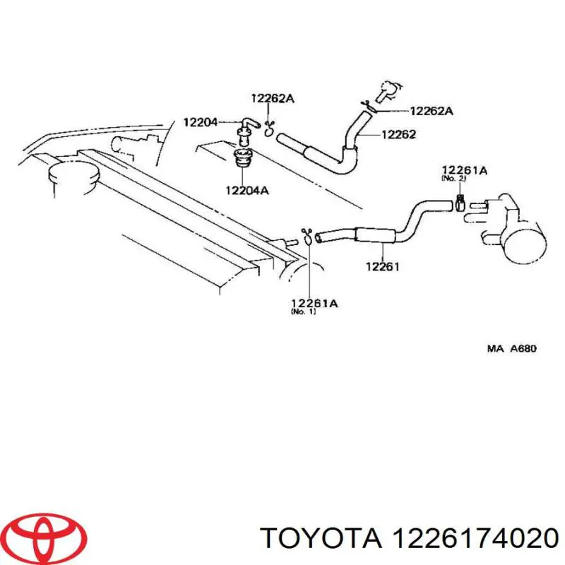1226174020 Toyota патрубок вентиляции картера (маслоотделителя)