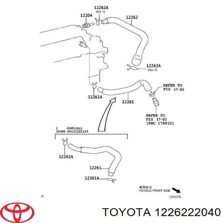 122620D110 TOYOTA Tubo de ventilación del cárter original y equivalente